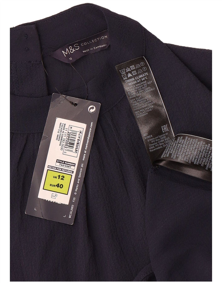 Marks & Spencer Dame Langærmet Bluse Top UK 12 Medium Navy Blue