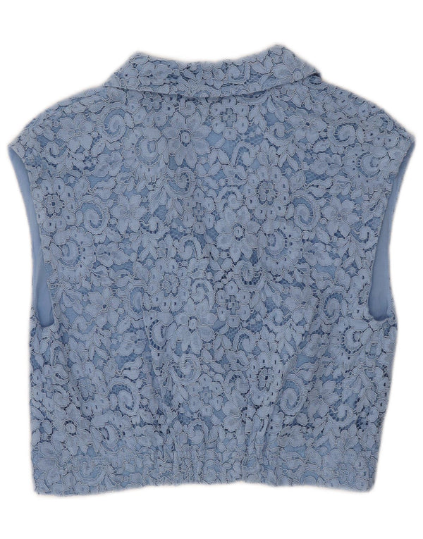 Zara Womens Crop Ærmeløs blondeskjortebluse UK 10 Small Blue Floral