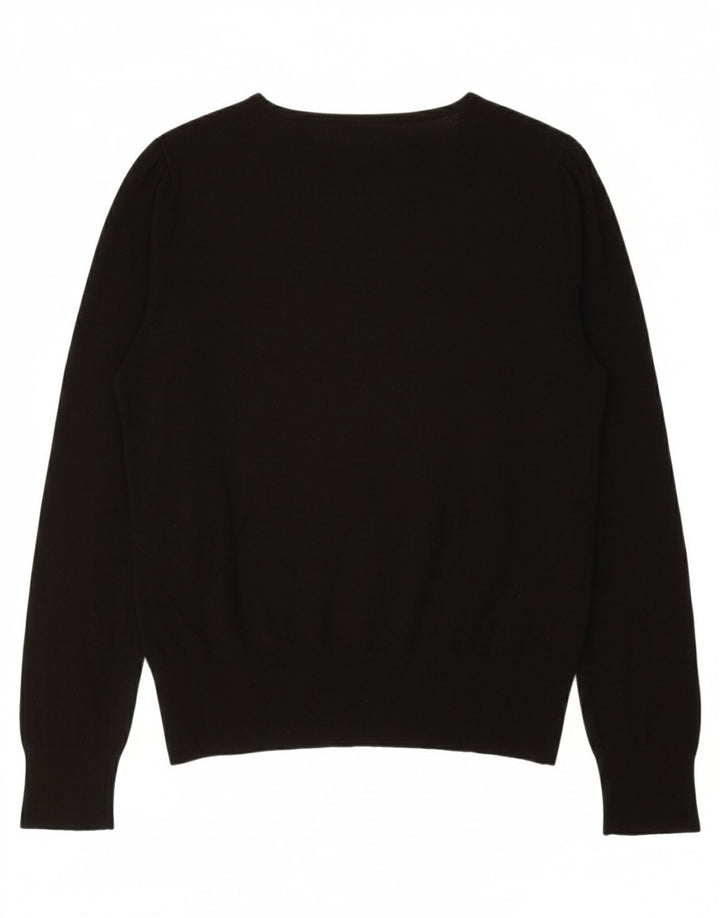 OASIS Womens Crew Neck Jumper Sweater UK 16 Large Black Spotted Viscose