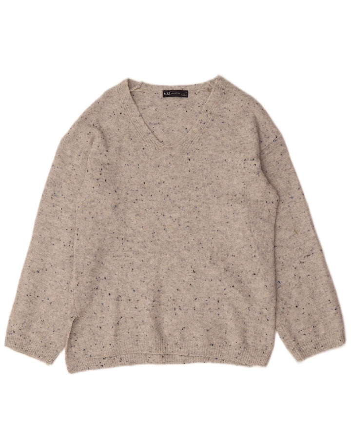 Marks & Spencer Dame V-hals sweater UK 10 Small Grey Flecked