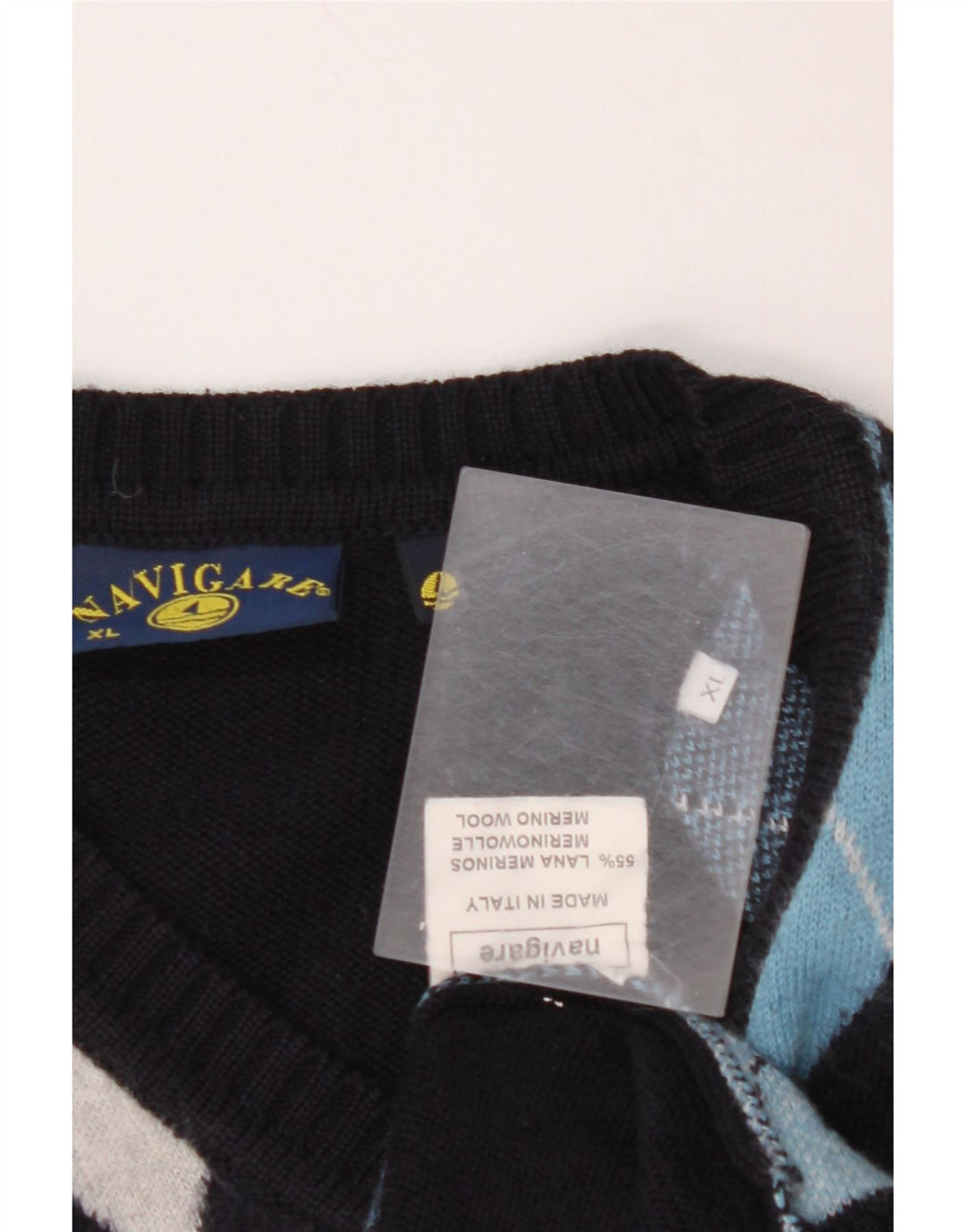 NAVIGARE Herre V-hals sweater XL Navy Blue Argyle/Diamond