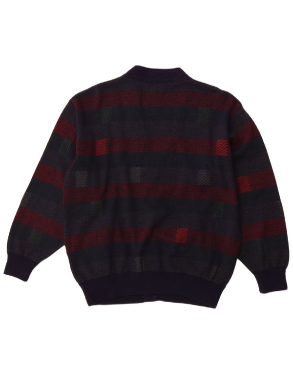 PIERRE SANGAN Herre cardigan sweater XL Marineblå stribet uld