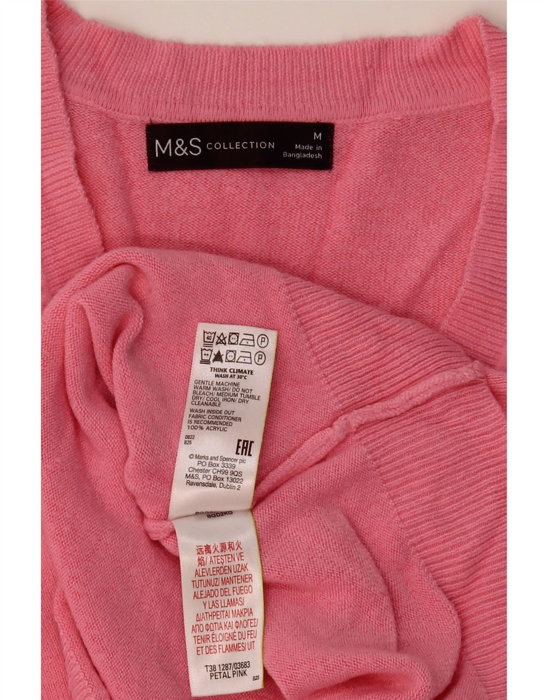 Marks & Spencer Dame V-hals sweater UK 14 Medium Pink Akryl