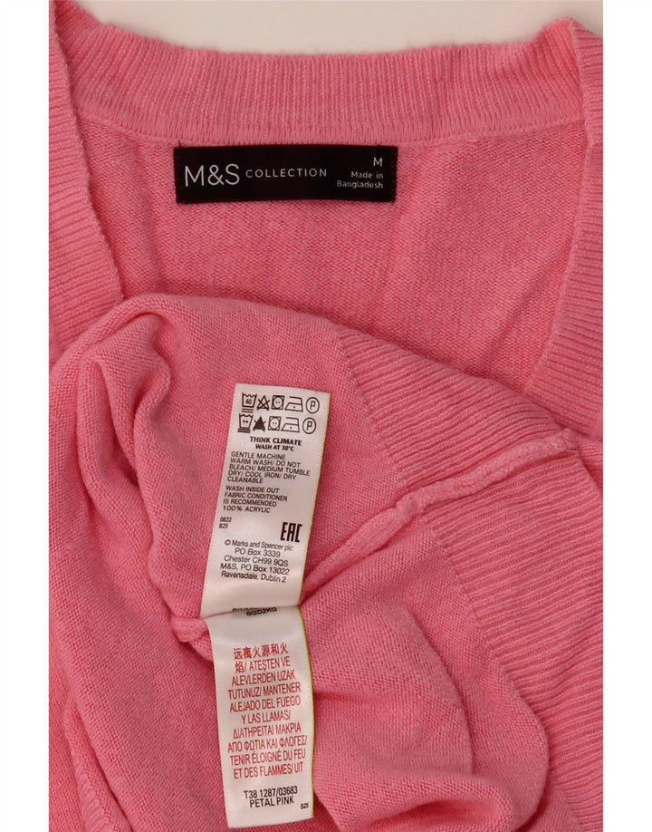 Marks & Spencer Dame V-hals sweater UK 14 Medium Pink Akryl
