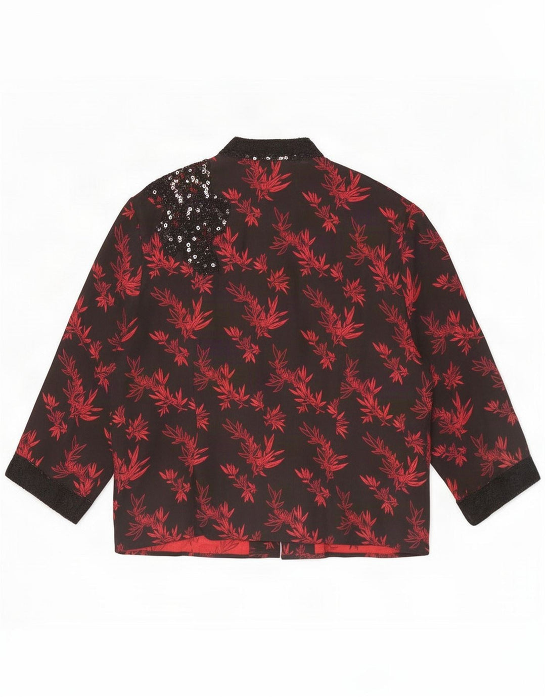 Monsoon Dame 5-knaps blazerjakke UK 16 Large Black Floral Silk