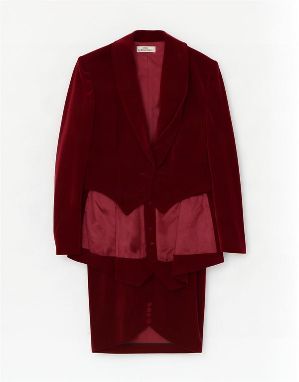 Atos Lombardini Dame Velour Piece Skirt Set UK 10 Small W28 Burgundy