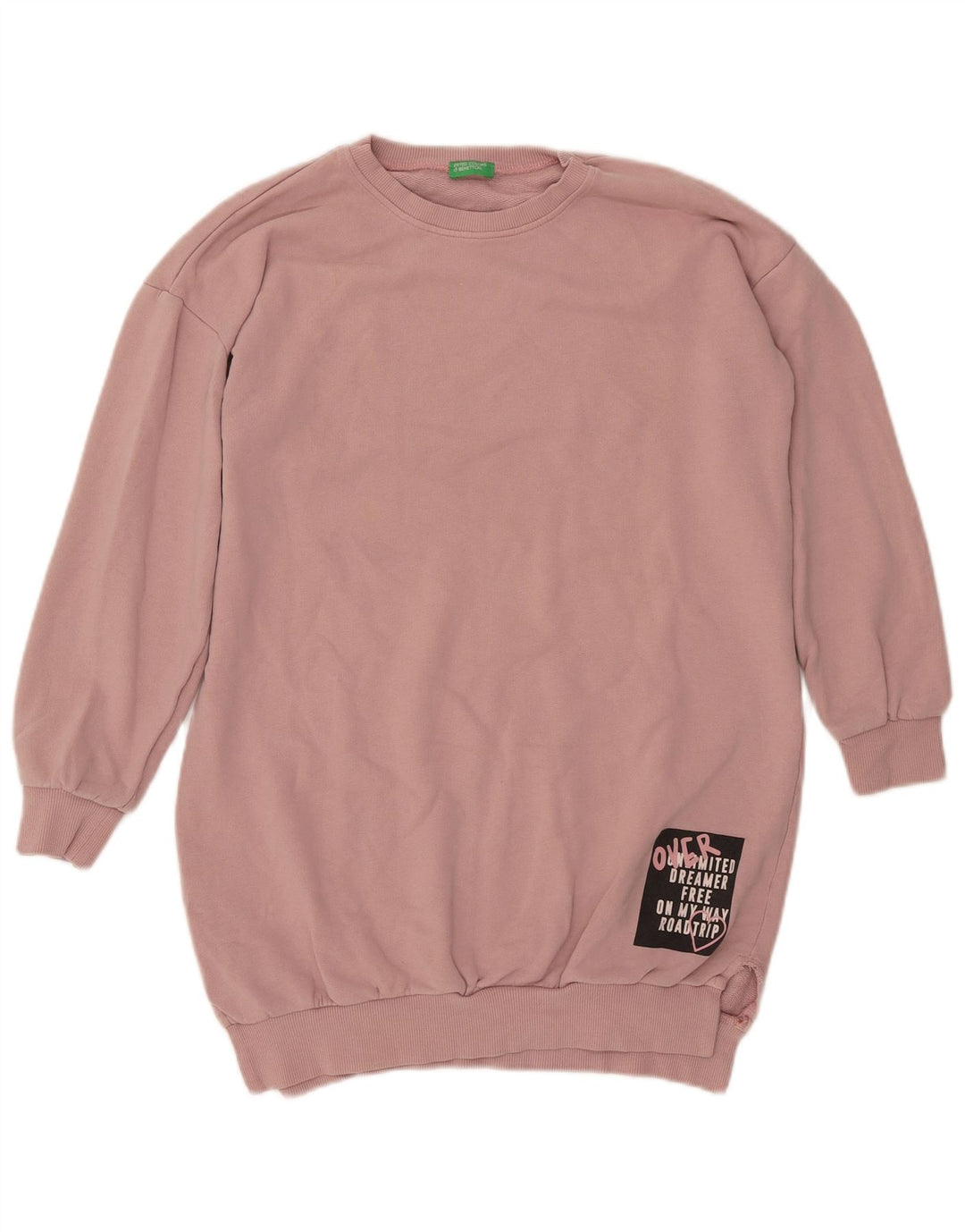BENETTON Dame grafisk sweatshirt trøje UK 16 Large Pink