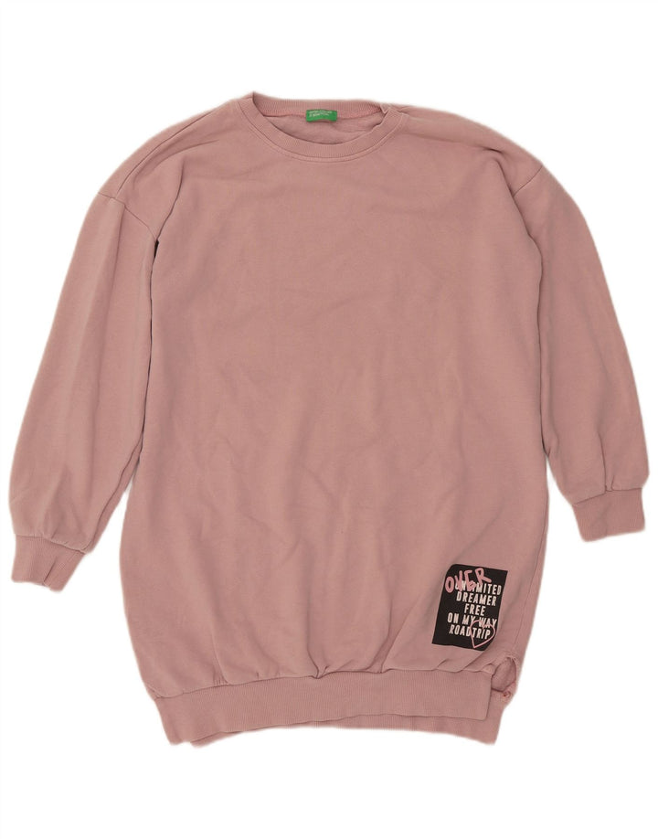 BENETTON Dame grafisk sweatshirt trøje UK 16 Large Pink