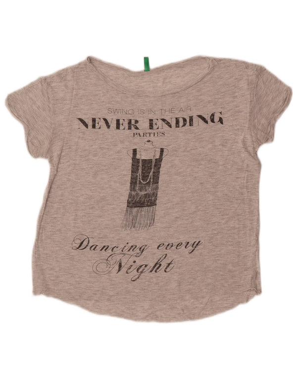 Benetton Dame Grafisk T-Shirt Top UK 14 Medium Grå Flecked