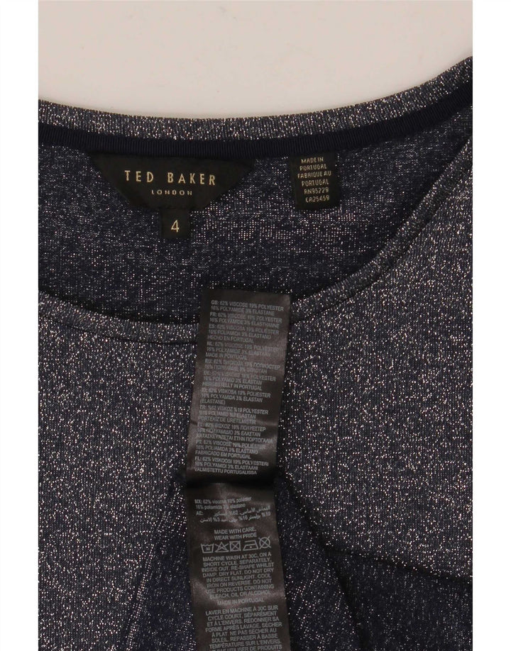 Ted Baker Dame T-Shirt Top Størrelse 4 Large Marineblå Flecked Viscose