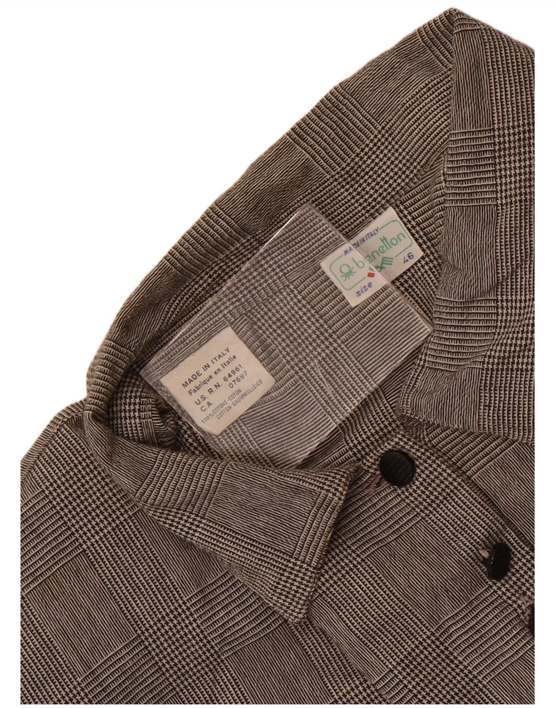 Benetton Dame Skjorte Bluse IT 46 Stor grå ternet bomuld