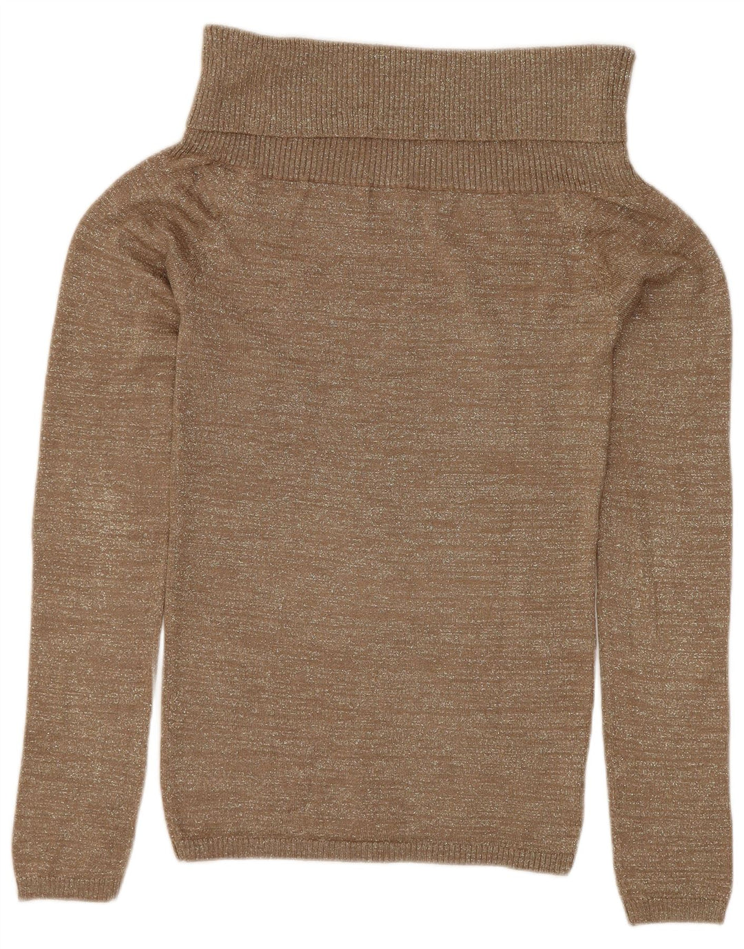 ZARA Dame Rullehals Sweater UK 8 Small Beige Flecked Rayon