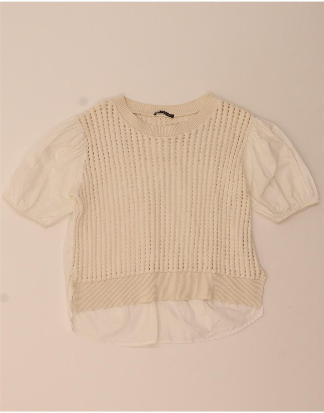 Zara hæklet bluse top UK 14 Medium hvid bomuld