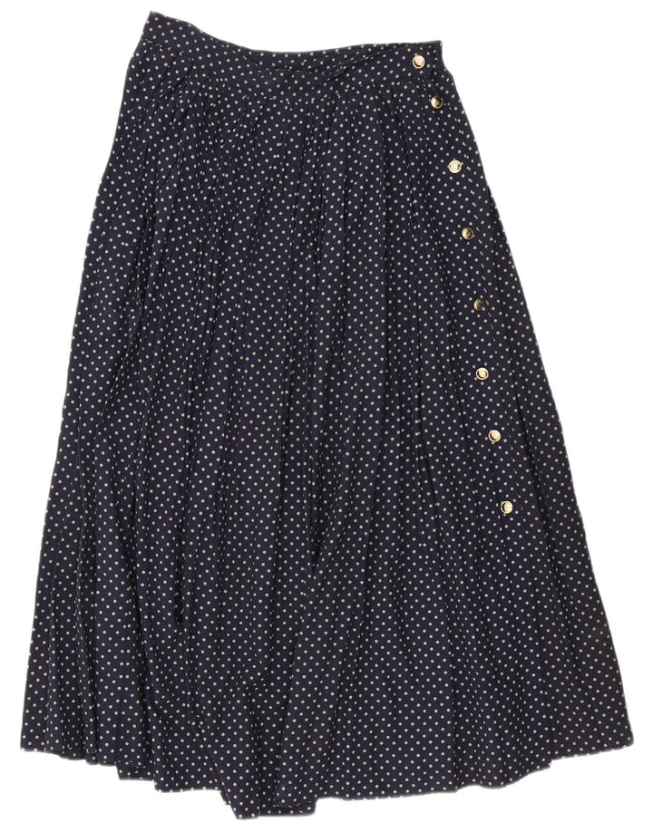 Vintage Dame Maxi Flared Skirt IT 46 Large W30 Navy Blue Polka Dot