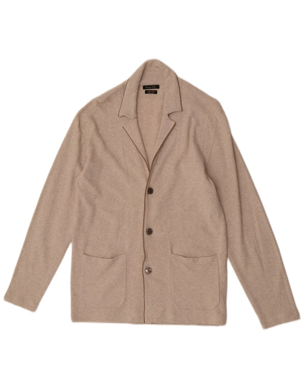 Massimo Dutti Mens Cardigan Sweater Medium Beige Cotton