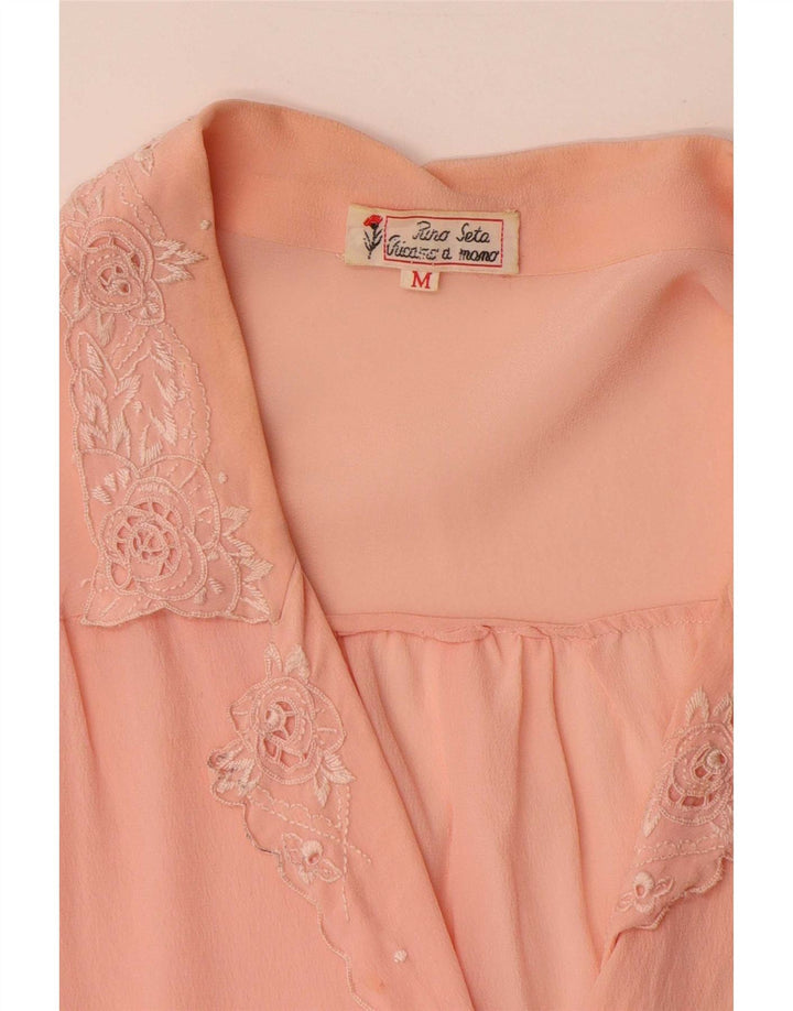 Vintage kvinders kortærmet skjortebluse UK 14 Medium Pink Silk