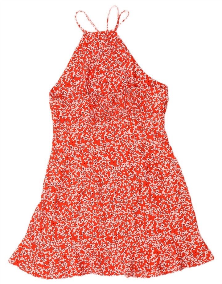 Zara Dame Halter Dress UK 12 Medium Red Floral