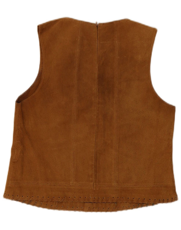 Zara Dame ærmeløs ruskind bluse Top UK 6 XS Beige Læder