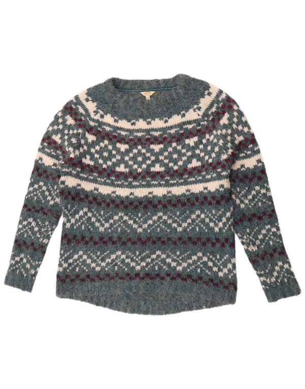 Fat Face Dame Boat Neck Jumper Sweater UK 10 Small Green Fair Isle