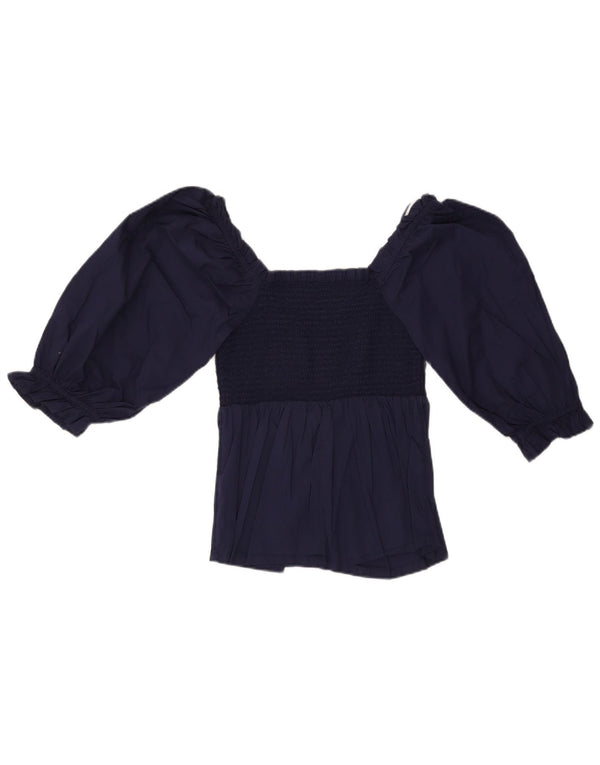 Marks & Spencer Dame Crop 3/4-ærmet bluse Top UK 8 Small Navy Blue