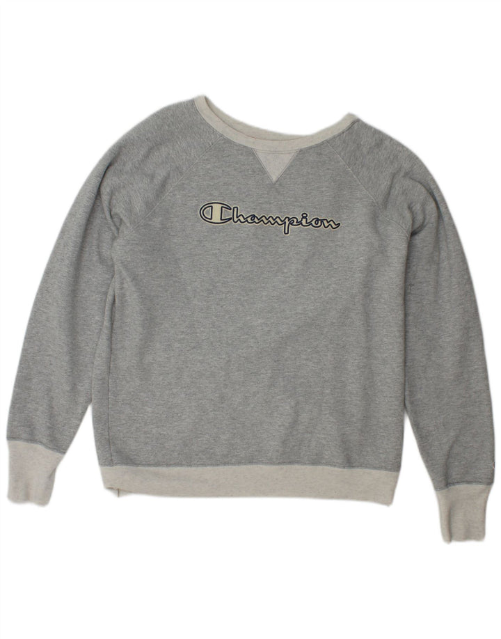 CHAMPION Dame Grafisk Sweatshirt Jumper UK 16 Stor Grå