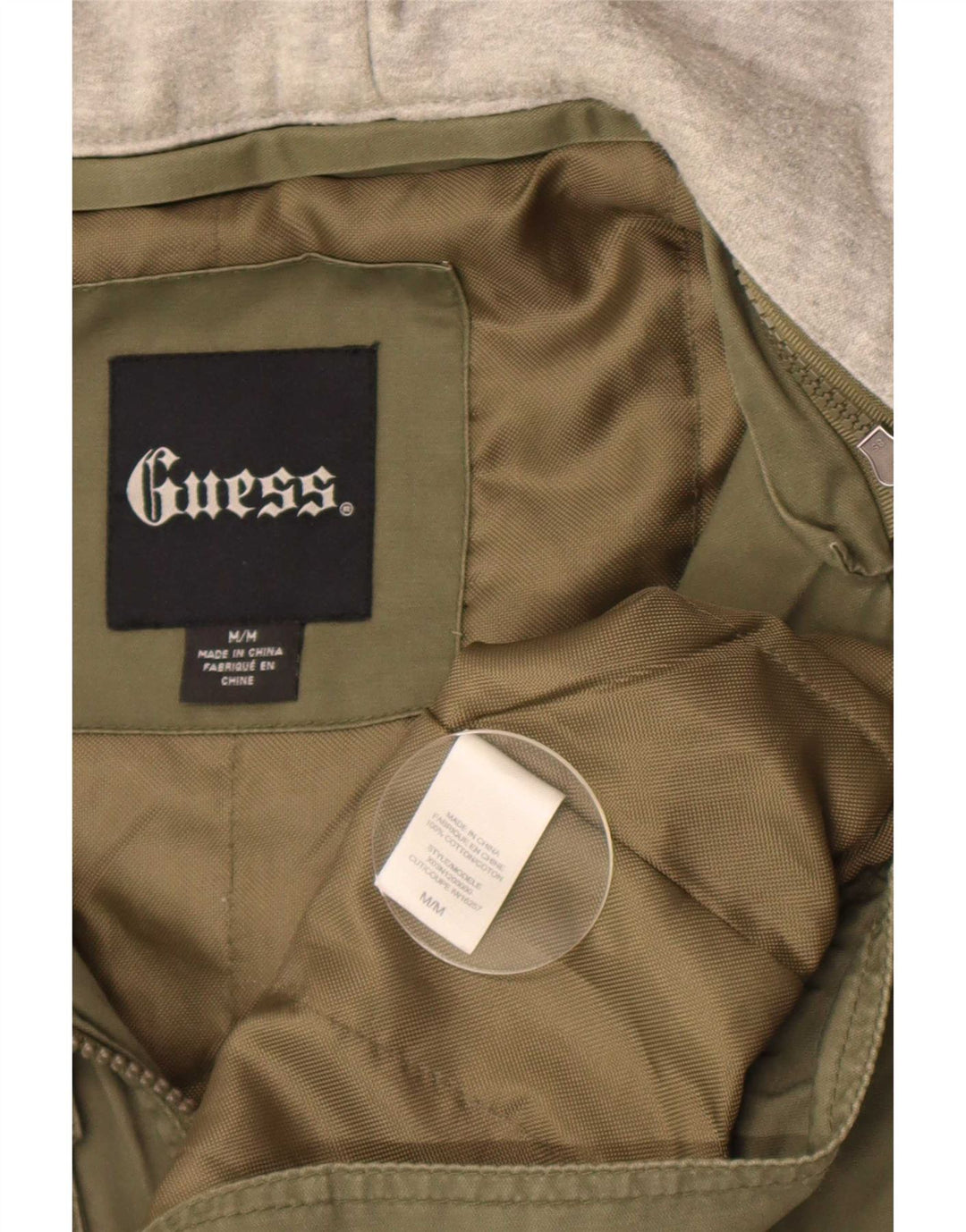 Guess Herre Grafisk Hooded Utility Jacket UK 38 Medium Khaki Colourblock