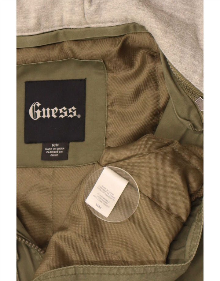 Guess Herre Grafisk Hooded Utility Jacket UK 38 Medium Khaki Colourblock