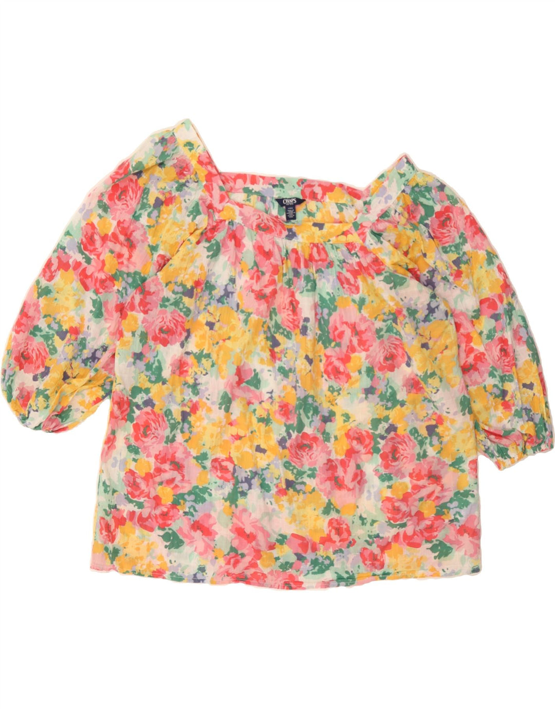 CHAPS Womens 3/4 Sleeve Blouse Top UK 16 Large Multicoloured Floral Cotton Vintage Chaps and Second-Hand Chaps from Messina Hembry 