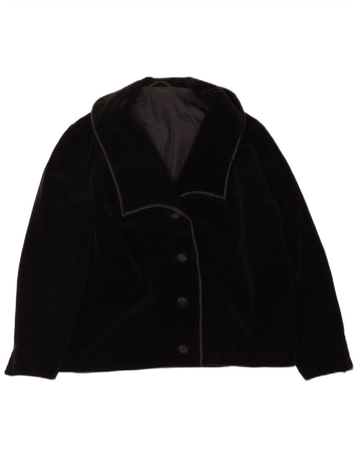 Vintage Dame 4 Button Velvet Blazer Jacket UK 14 Large Black