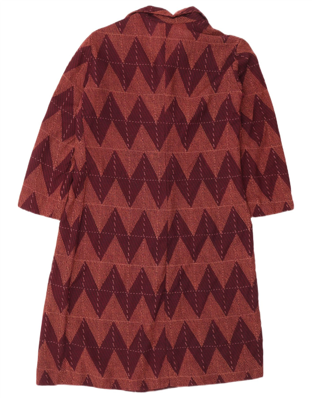 Vintage kvinders 3/4 ærmer basiskjole UK 12 Medium Burgundy Chevron