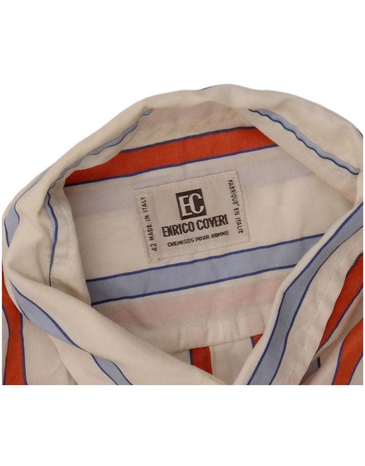 ENRICO COVERI Herre kortærmet skjorte str. 42 Stor hvid stribet