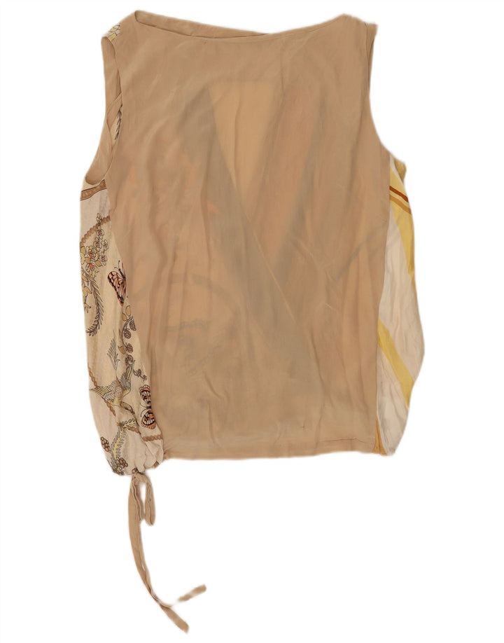 Vintage Dame ærmeløs bluse Top IT 44 Medium Beige Floral Silke