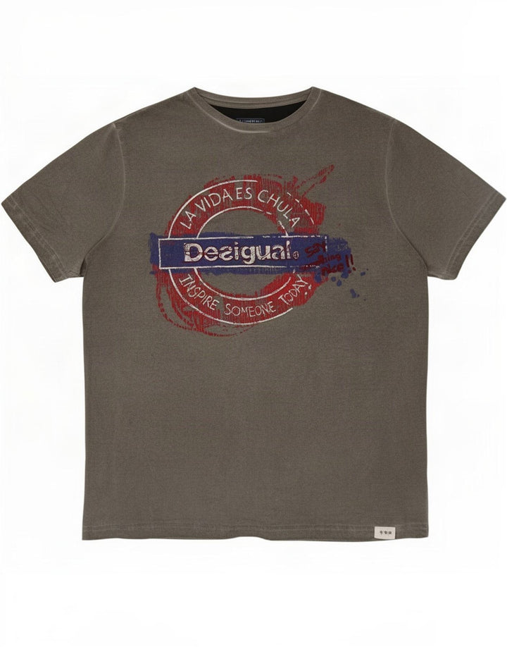 Desigual Herre grafisk T-shirt Top mellemgrå
