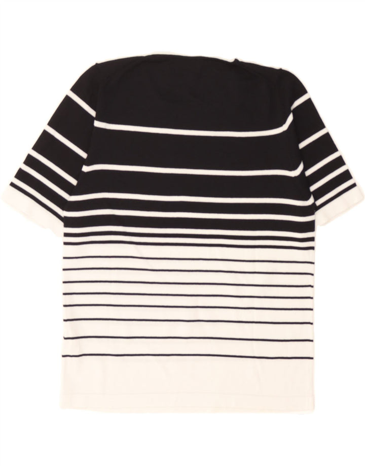 VIYELLA Womens T-Shirt Top UK 10 Small Navy Blue Striped Vintage Viyella and Second-Hand Viyella from Messina Hembry 