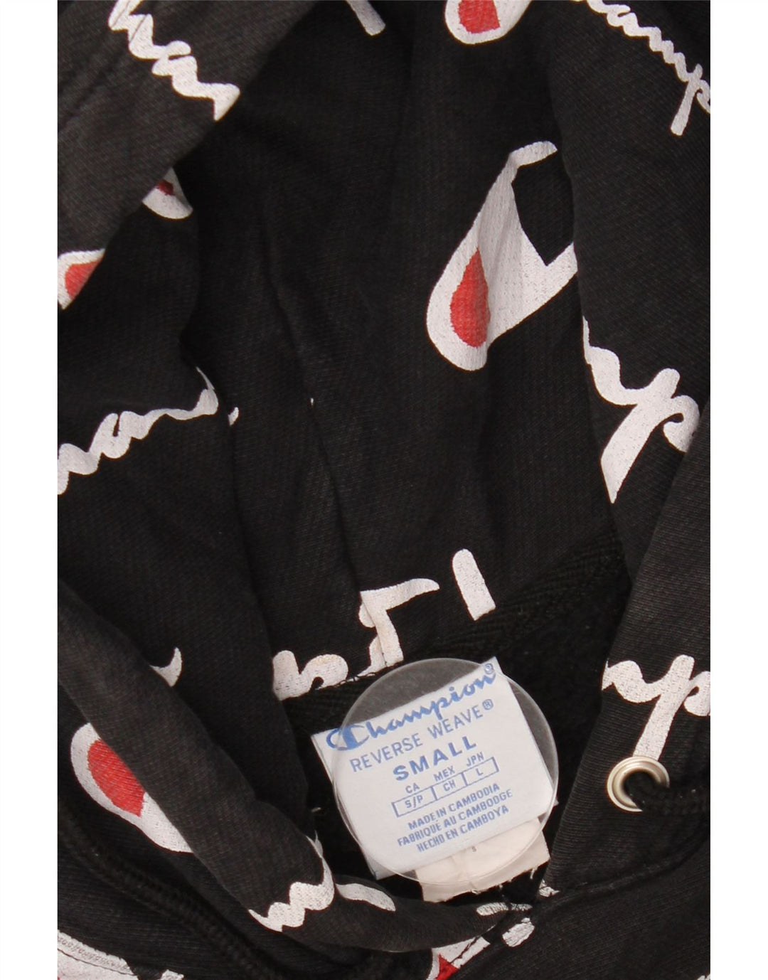 CHAMPION Herre Reverse Weave Grafisk Hoodie Jumper Lille sort bomuld