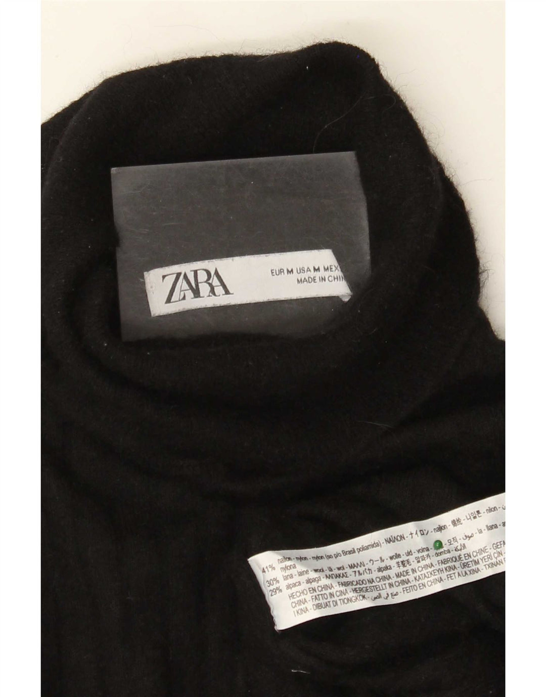 Zara Dame Roll Neck Jumper Sweater UK 12 Medium Sort Nylon