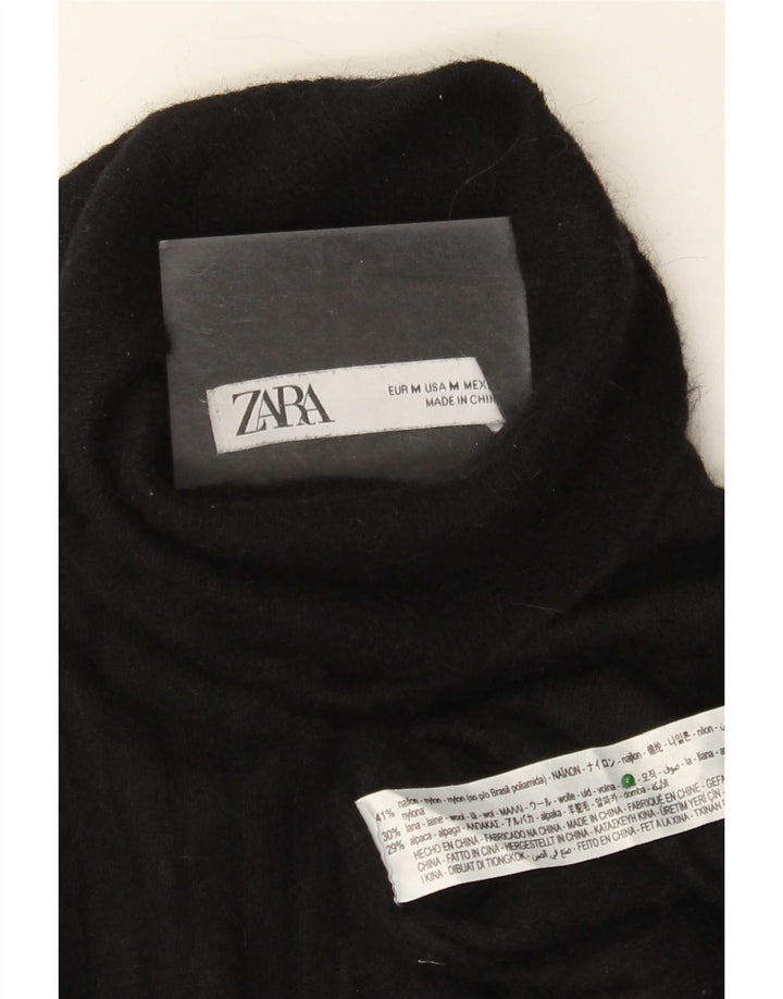 Zara Dame Roll Neck Jumper Sweater UK 12 Medium Sort Nylon