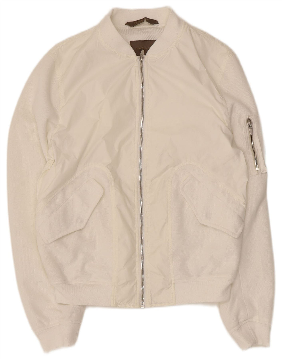 Zara Herre Bomber Jacket UK 38 Medium White Nylon