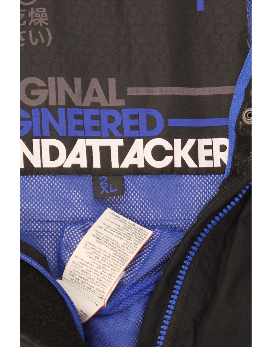 SUPERDRY Herre The Wind Attacker Grafisk regnjakke UK 44 2XL Sort Nylon