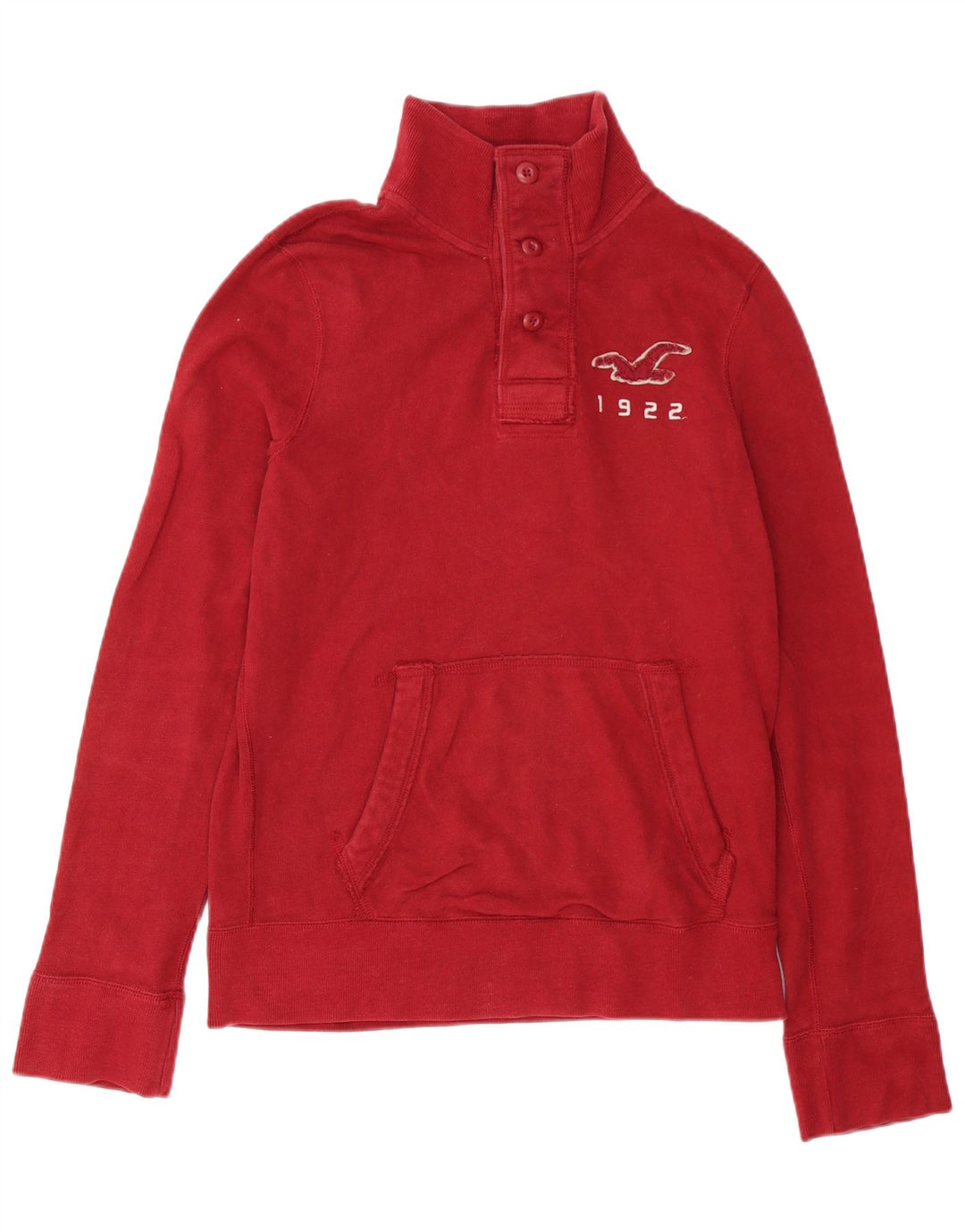 Hollister Herre grafisk knap hals sweatshirt jumper medium rød bomuld