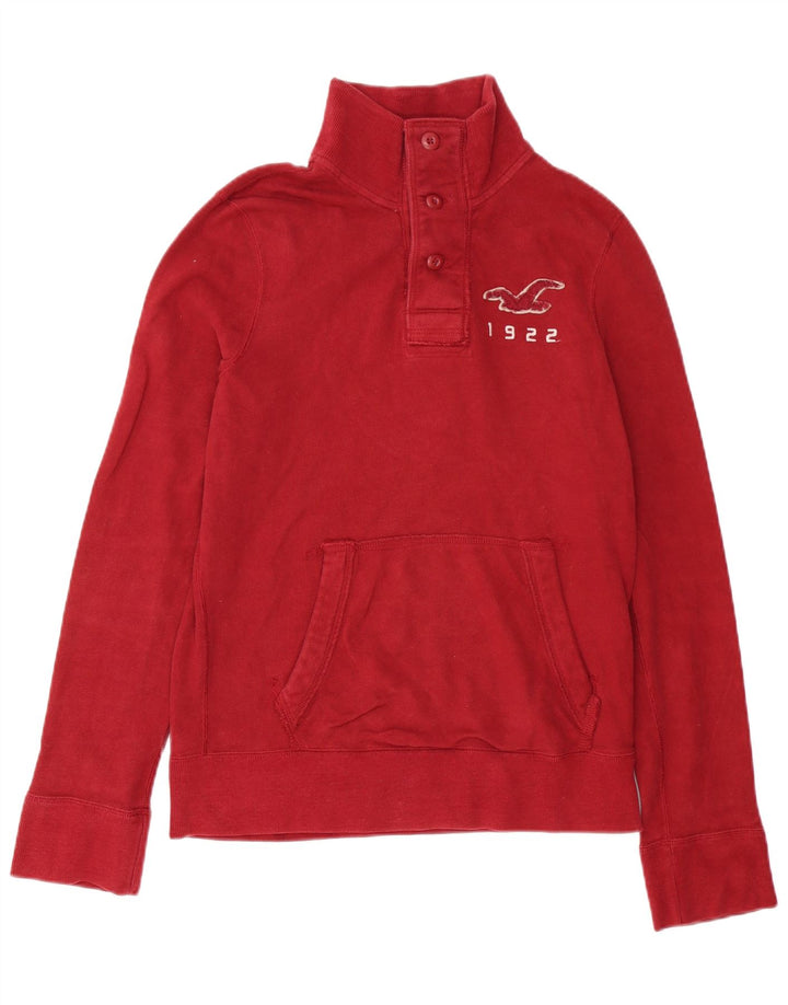 Hollister Herre grafisk knap hals sweatshirt jumper medium rød bomuld