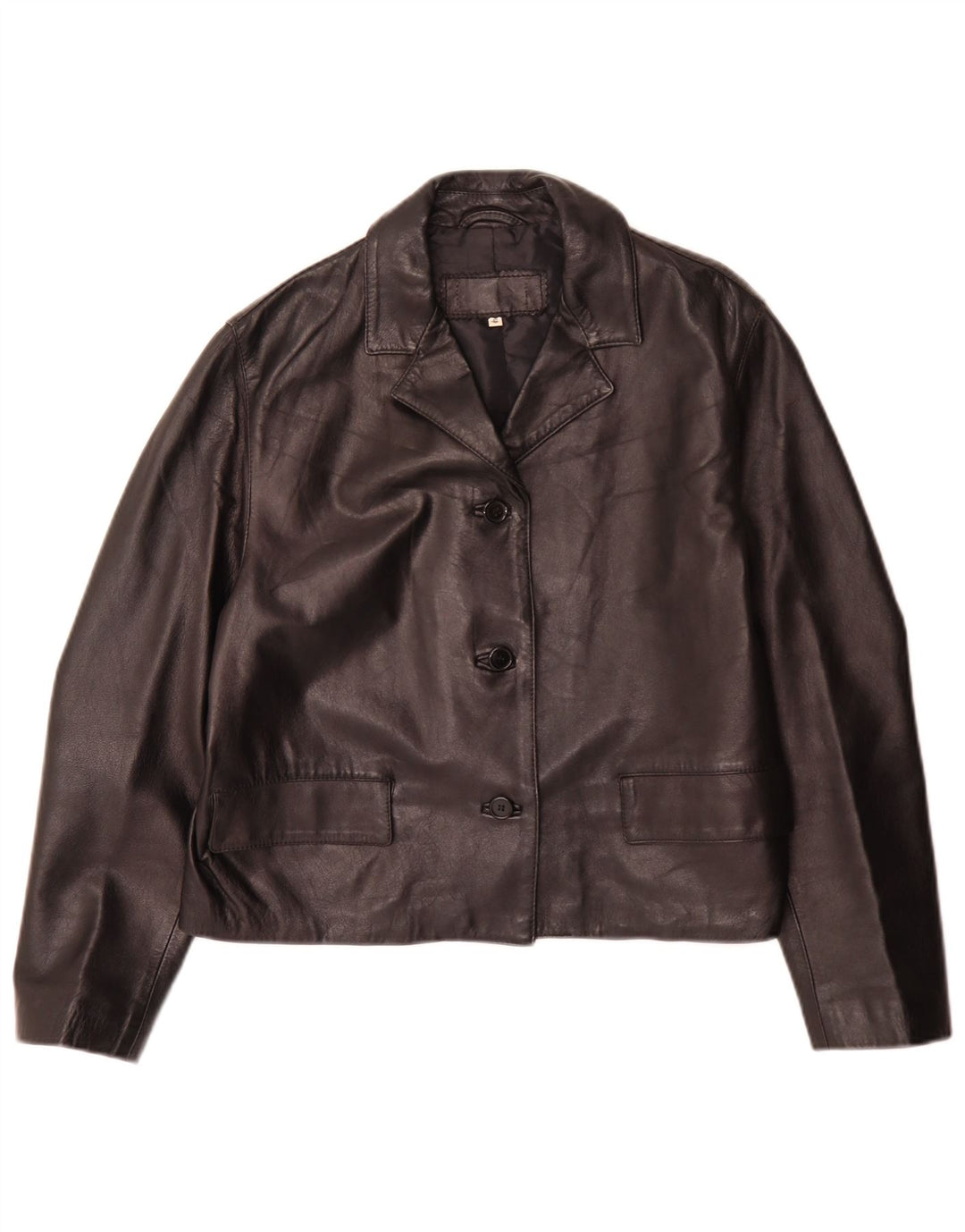 Vintage Dame Oversized 3-knaps Læder Blazer Jacket UK 10 Small Black