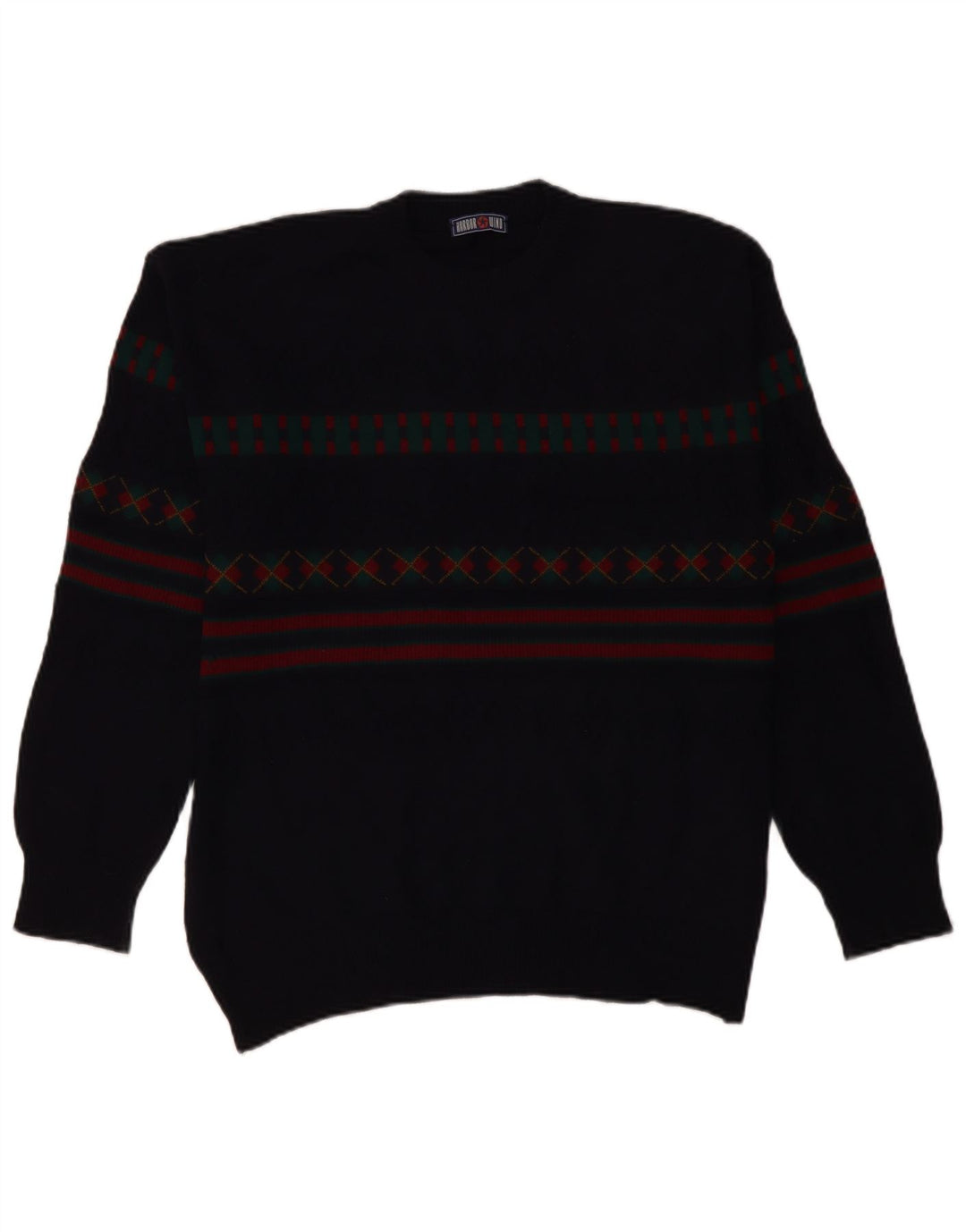 VINTAGE Herre Turtle Neck Jumper Sweater IT 50 Stor Marineblå Geometrisk