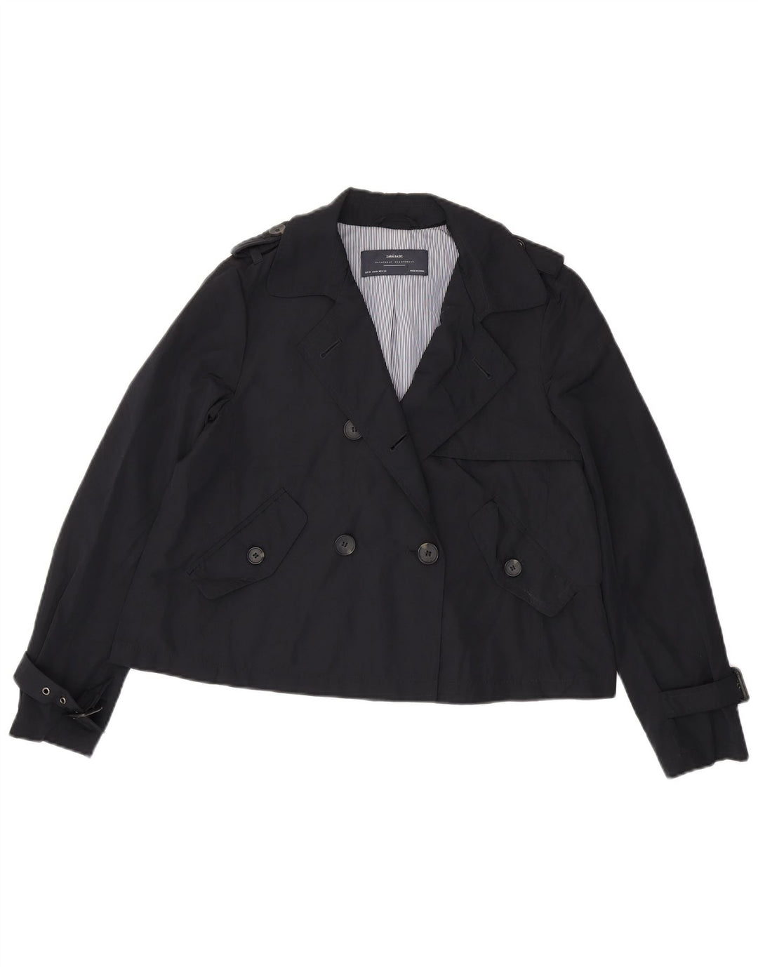 Zara Womens Pea Coat UK 14 Medium Navy Blue Polyester
