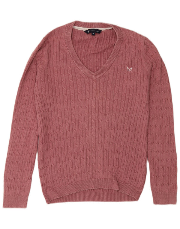 Crew Clothing Womens V-Neck Jumper Sweater UK 16 Large Pink Cotton