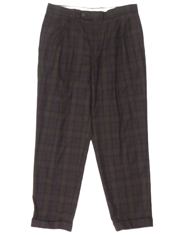 Marks & Spencer Mens Tapered Suit Trousers W32 L29 Navy Blue Check