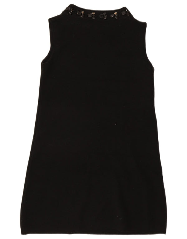 Zara Dame Ærmeløs Jumper Dress UK 12 Medium Sort Akryl