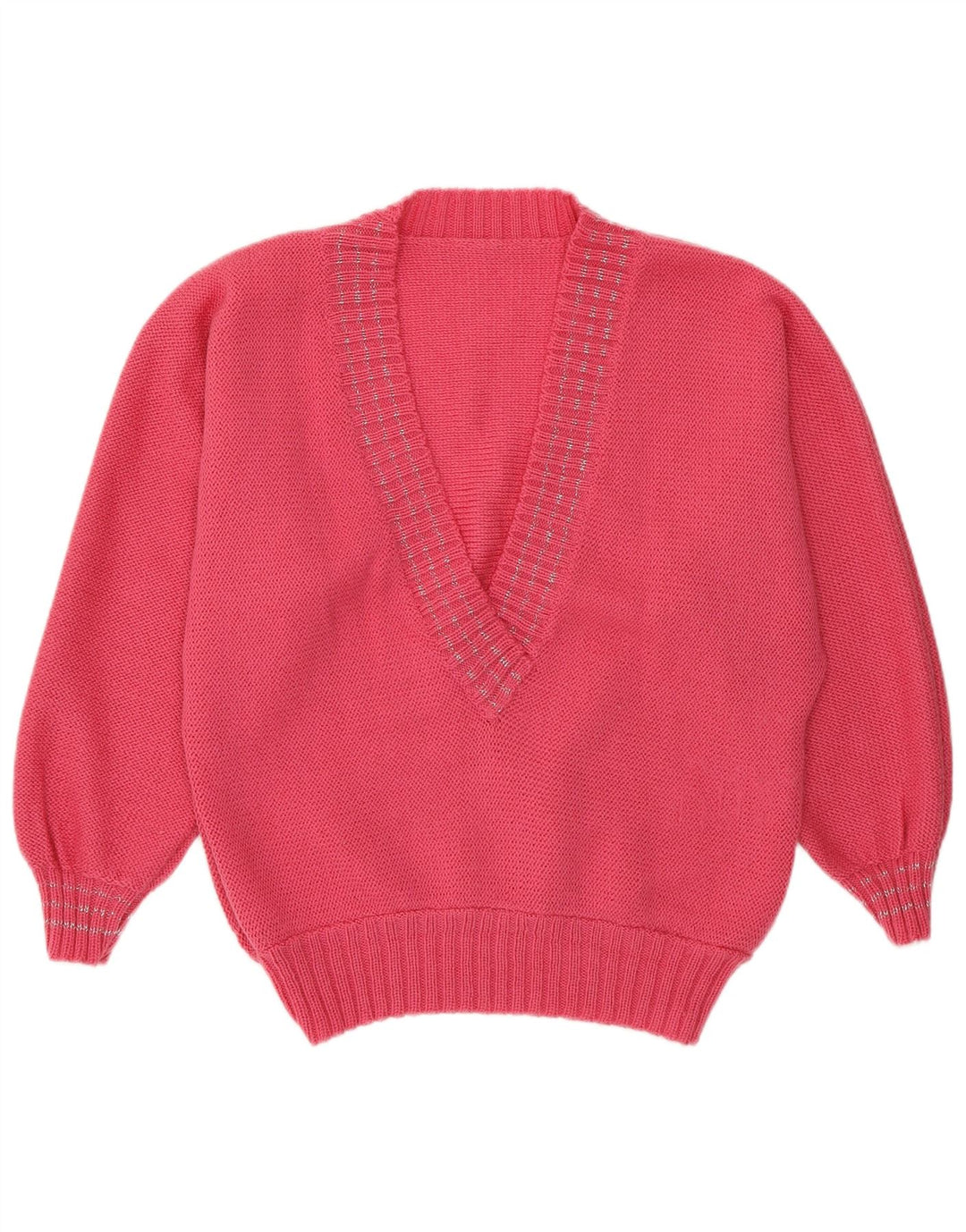 VINTAGE Dame V-hals sweater UK 14 Medium Pink