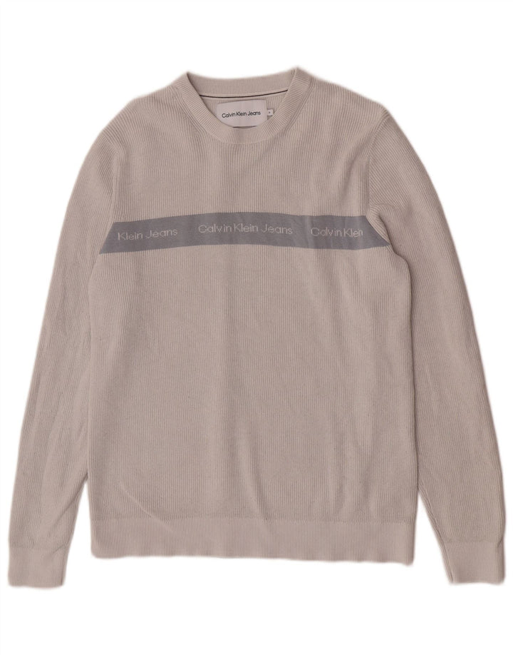 Calvin Klein jeans til mænd med rund hals sweater mellemgrå farveblok