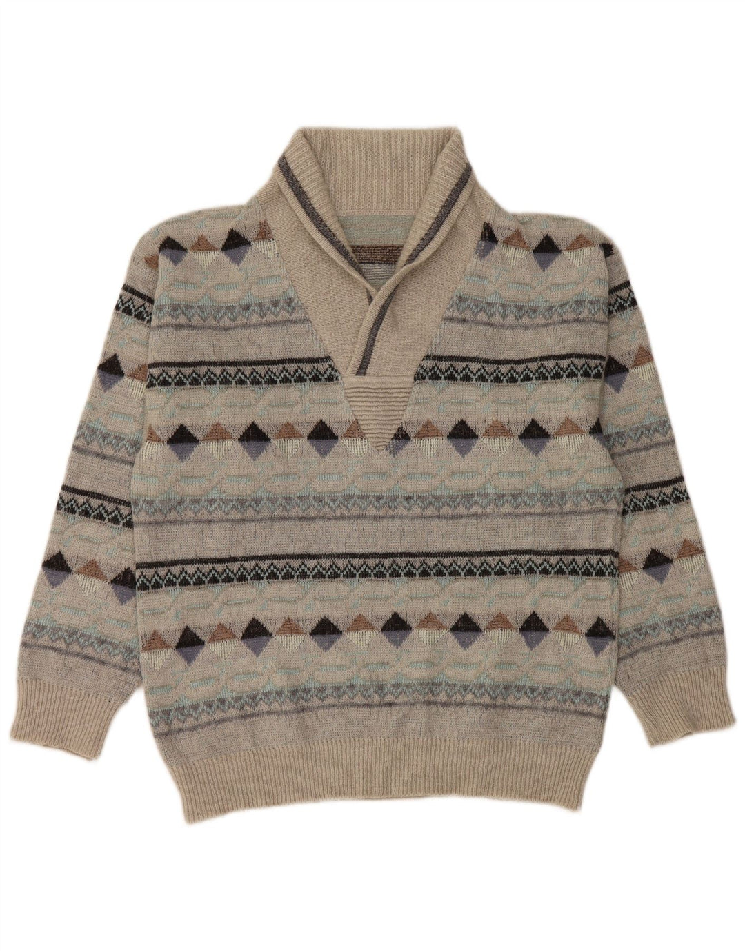 Vintage Herre sjalhalstrøje IT 50 Medium Grey Argyle/Diamond